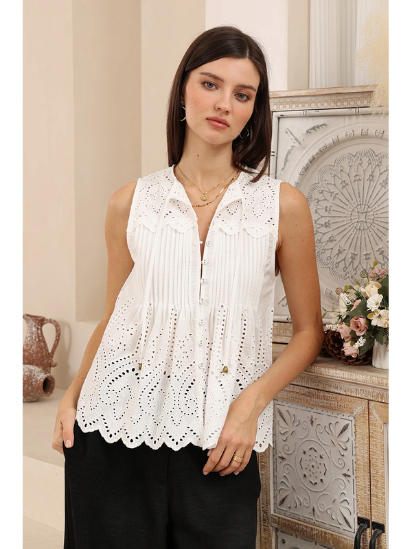 Iris Maxi Sleeveless Broderie Anglaise Blouse