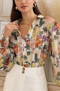 Iris Maxi Painterly Floral Lace Trim Blouse