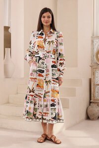 Iris Maxi Palm Tree Belted Shirt Dress