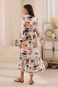Iris Maxi Palm Tree Belted Shirt Dress