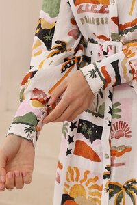 Iris Maxi Palm Tree Belted Shirt Dress