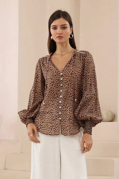 Iris Maxi Leopard Balloon Sleeve Blouse-hc-new-Hello Cyril.