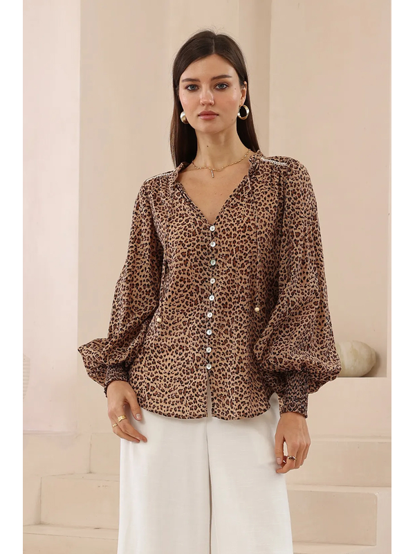 Iris Maxi Leopard Balloon Sleeve Blouse