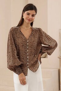 Iris Maxi Leopard Balloon Sleeve Blouse