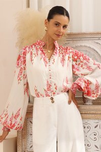 Iris Maxi Floral Border Balloon Sleeve Top