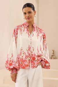 Iris Maxi Floral Border Balloon Sleeve Top