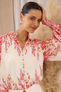 Iris Maxi Floral Border Balloon Sleeve Top