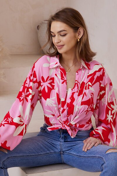 Iris Maxi Tropical Floral Lace Trim Shirt-hc-new-Hello Cyril.