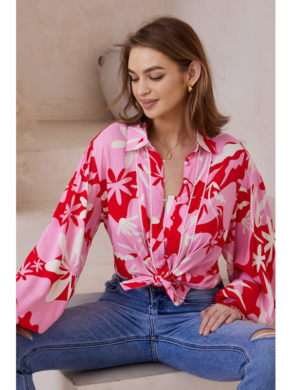 Iris Maxi Tropical Floral Lace Trim Shirt