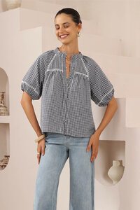 Iris Maxi Gingham Lace Trim Blouse