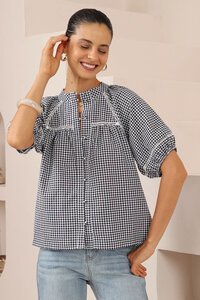 Iris Maxi Gingham Lace Trim Blouse