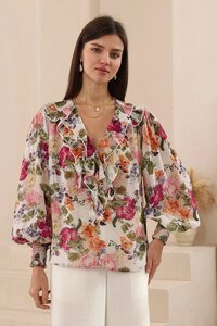 Iris Maxi Painterly Floral Long Sleeve Frill Blouse