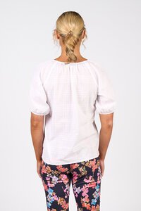 Vassalli V Neck Top With Floaty Sleeve - White Check