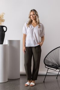 Vassalli V Neck Top With Floaty Sleeve - White Check