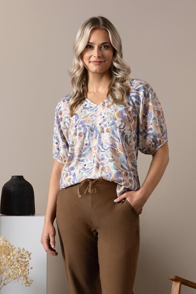 Vassalli V Neck Top With Floaty Sleeve - Amalfi-shop-by-label-Hello Cyril.