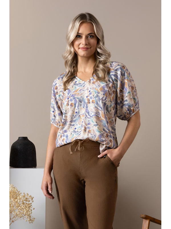 Vassalli V Neck Top With Floaty Sleeve - Amalfi
