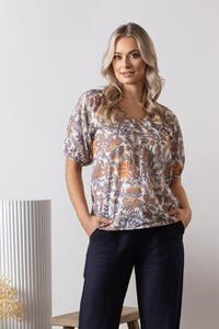 Vassalli V Neck Top With Floaty Sleeve - Tuscany