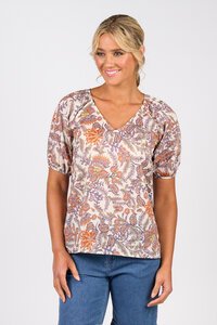 Vassalli V Neck Top With Floaty Sleeve - Tuscany