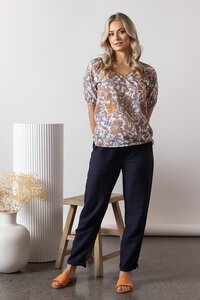 Vassalli V Neck Top With Floaty Sleeve - Tuscany