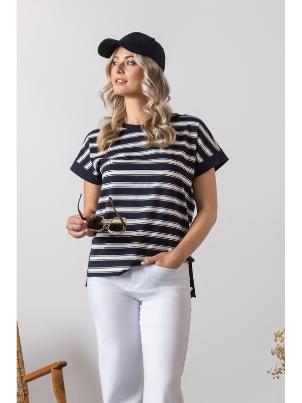 Vassalli Stepped Hem Stripe Top