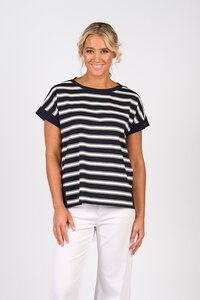 Vassalli Stepped Hem Stripe Top