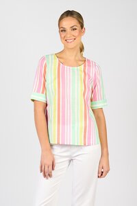 Vassalli Round Neck Elbow Sleeve Top - Cabana