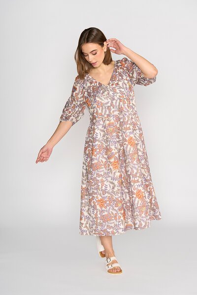 Vassalli V Neck Pleat Sleeve Detail Dress - Tuscany-shop-by-label-Hello Cyril.