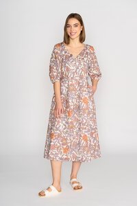 Vassalli V Neck Pleat Sleeve Detail Dress - Tuscany