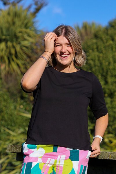 Esplanade Wide Neck Elbow Sleeve Top-lives-Hello Cyril.