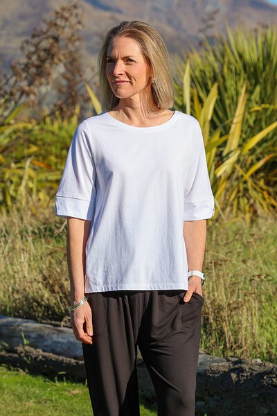 Esplanade Wide Neck Elbow Sleeve Top-lives-Hello Cyril.
