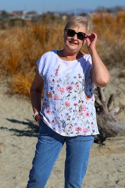 Puro Lino Rib Panel Linen Floral Top-puro-lino-Hello Cyril.