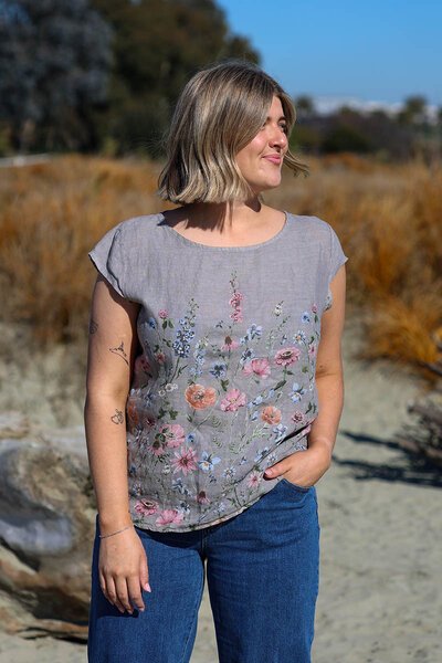 Puro Lino Rib Panel Linen Floral Top-puro-lino-Hello Cyril.