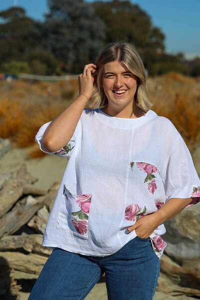 Puro Lino Pocket Linen Floral Top-puro-lino-Hello Cyril.