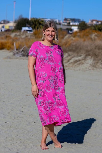 Puro Lino Rib Sleeve Linen Floral Dress-puro-lino-Hello Cyril.
