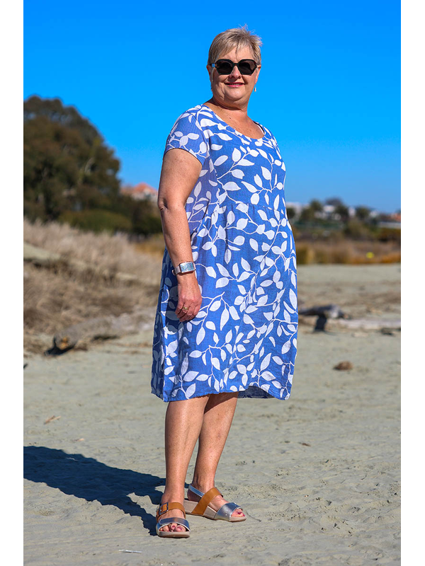 Cali + Co Leaf Print Linen Dress