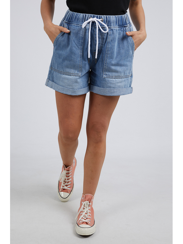 Elm Emma Relaxed Denim Short Mid Blue Wash