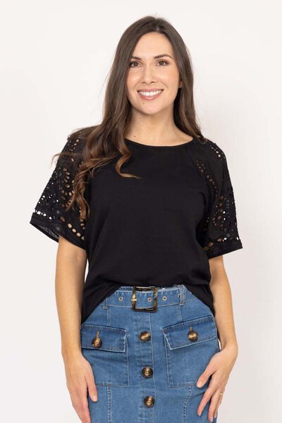 Charlo Amari Embroidered Sleeve Tee-hc-new-Hello Cyril.