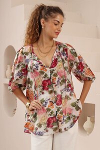 Iris Maxi Painterly Floral Relaxed Button Front Blouse