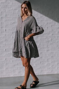 Miracle Gingham Uneven Button Dress