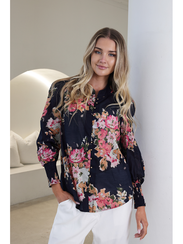 Fria The Label Floral Shirring Cuffs Blouse