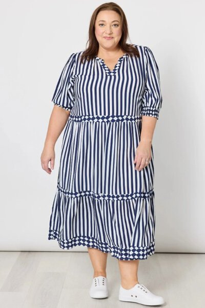 Threadz Harlequin Stripe Tier Dress-lives-Hello Cyril.