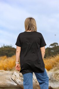 White On Black Long Waterfall V-Neck Top