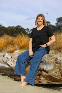White On Black Long Waterfall V-Neck Top