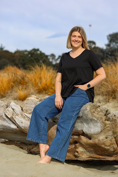 White On Black Long Waterfall V-Neck Top-shop-by-label-Hello Cyril.
