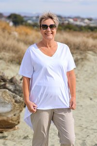 White On Black Long Waterfall V-Neck Top