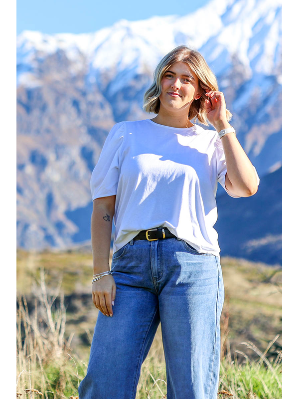 White On Black Button Back Top