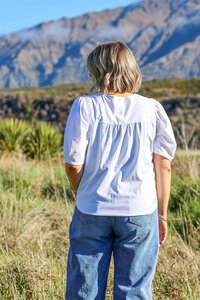 White On Black Button Back Top