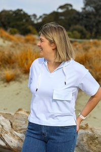 White On Black Short Sleeve Hoodie