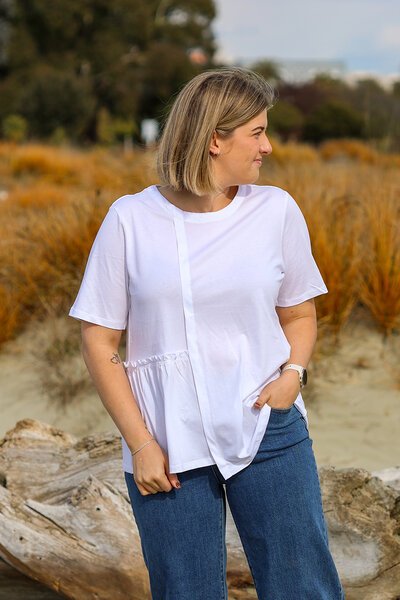 White On Black Half Gather Sleeve Top-17.09.25-Hello Cyril.
