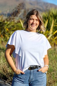 White On Black Flounce Sleeve Top